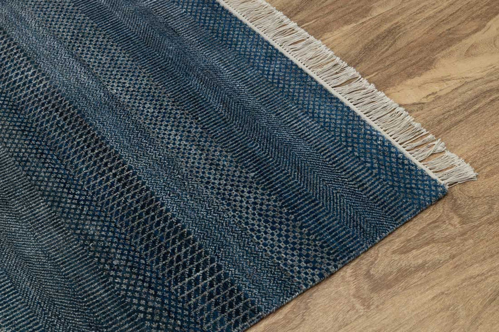 Luxury - Marigold Blue Grey Wool & Bamboo Silk Hand Knotted Premium Carpet