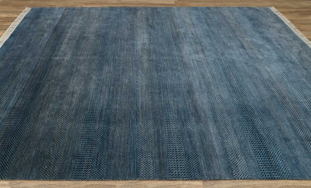 Luxury - Marigold Blue Grey Wool & Bamboo Silk Hand Knotted Premium Carpet