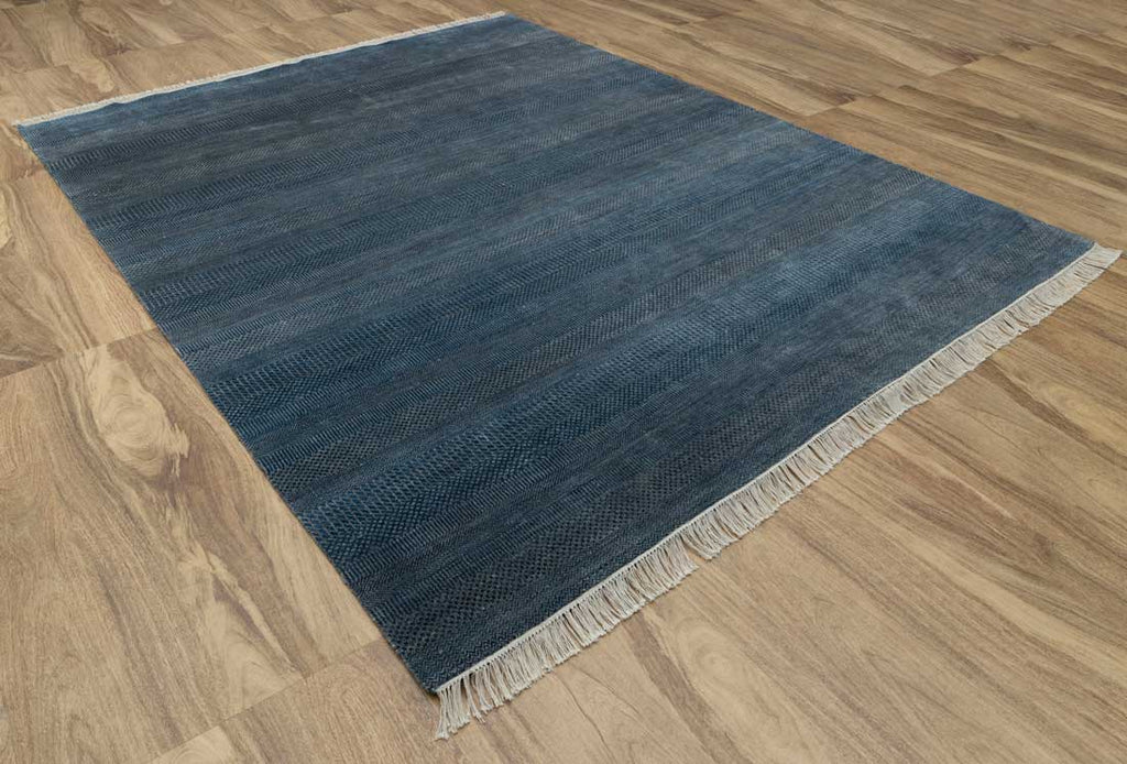 Luxury - Marigold Blue Grey Wool & Bamboo Silk Hand Knotted Premium Carpet