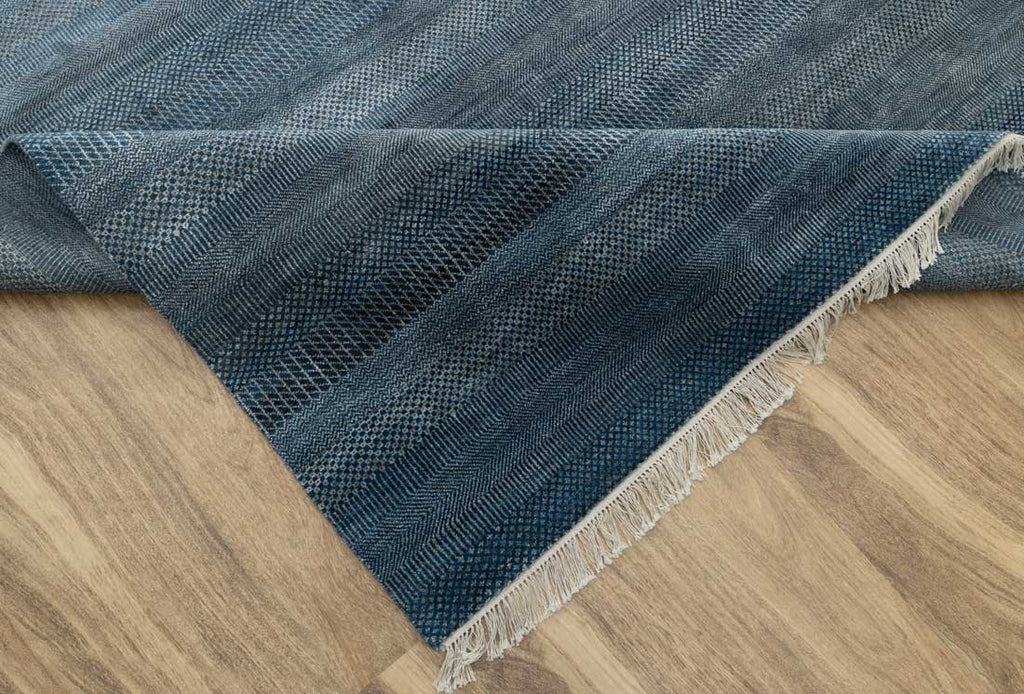 Luxury - Marigold Blue Grey Wool & Bamboo Silk Hand Knotted Premium Carpet