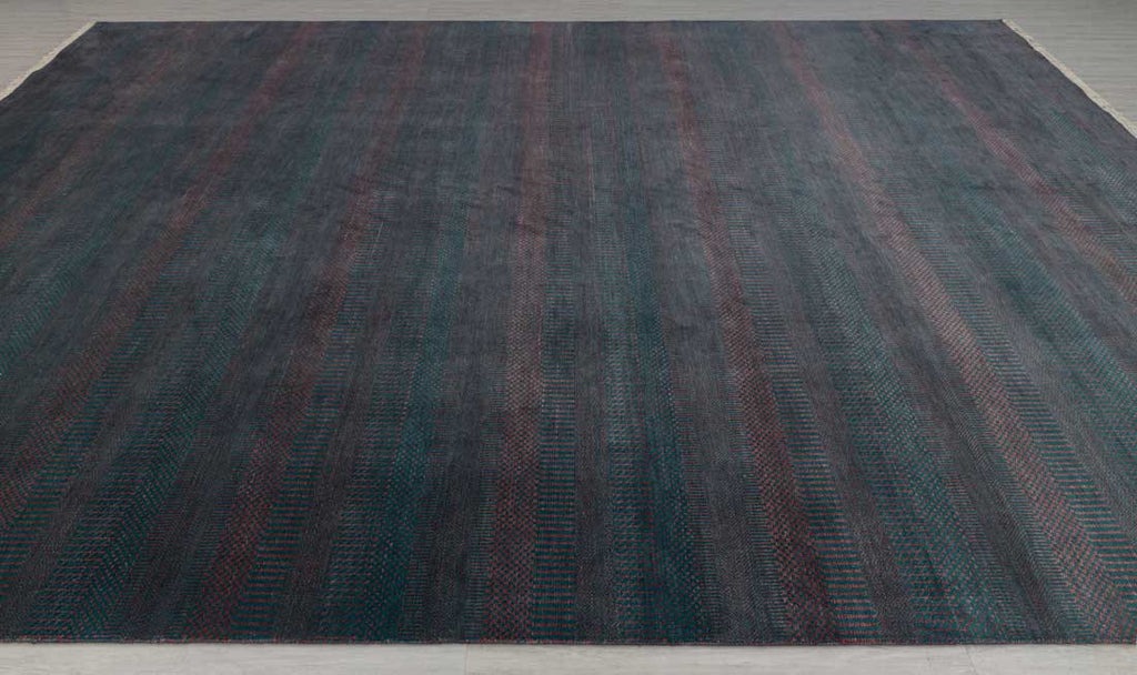 Luxury - Wild Orchid Blue Red Wool & Bamboo Silk Hand Knotted Premium Carpet