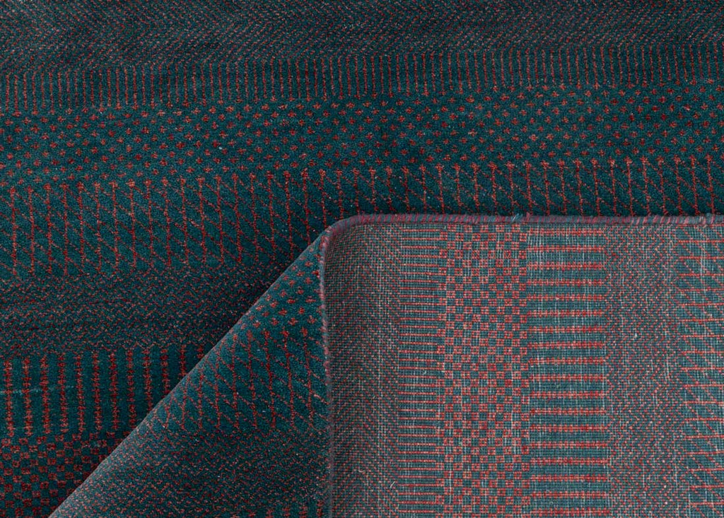 Luxury - Wild Orchid Blue Red Wool & Bamboo Silk Hand Knotted Premium Carpet