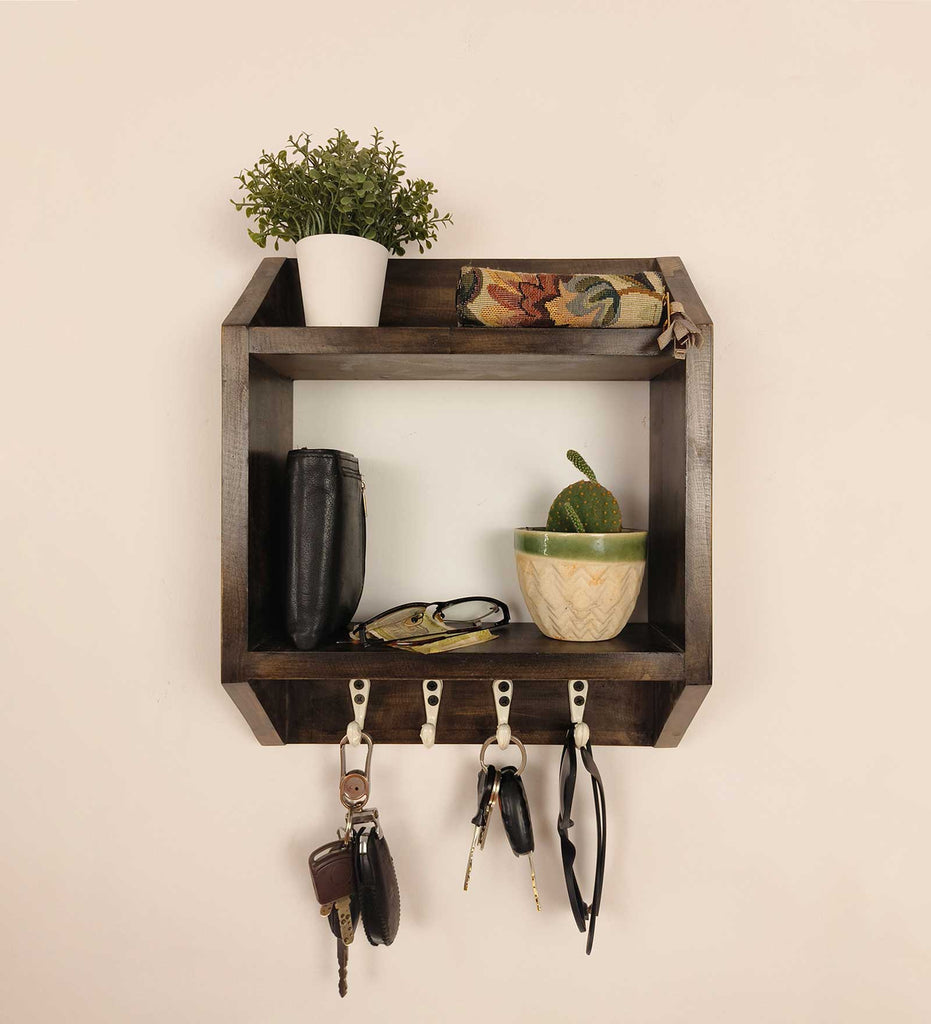 Kingston Wooden Wall Shelf Organiser with Key Holders