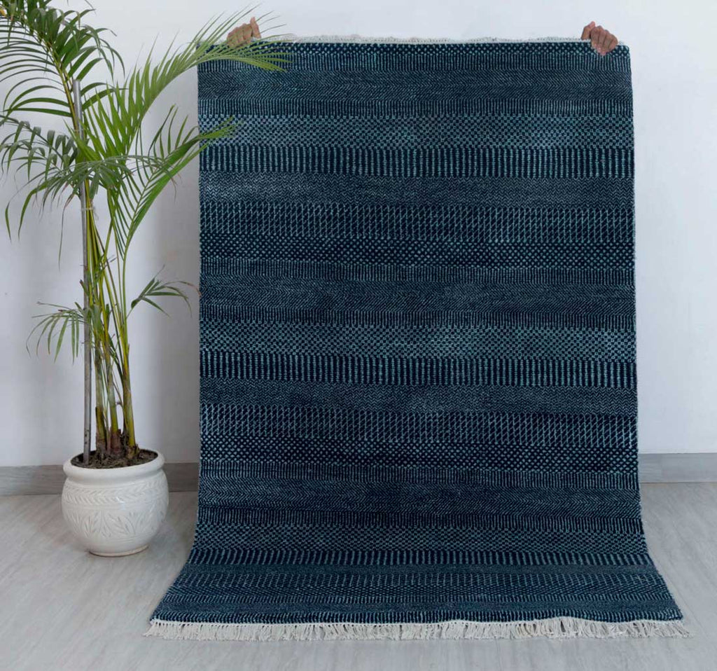 Luxury - Juniper Blue Wool & Bamboo Silk Hand Knotted Premium Carpet