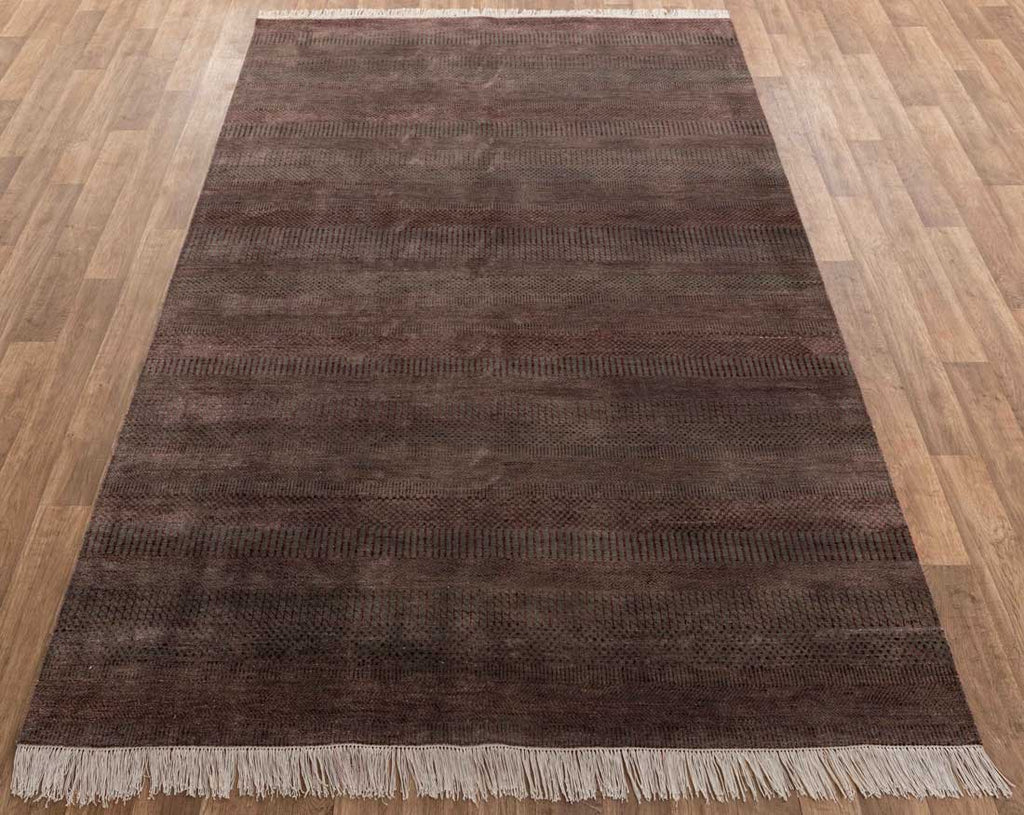 Luxury - Grassland Grey Maroon Wool & Bamboo Silk Hand Knotted Premium Carpet