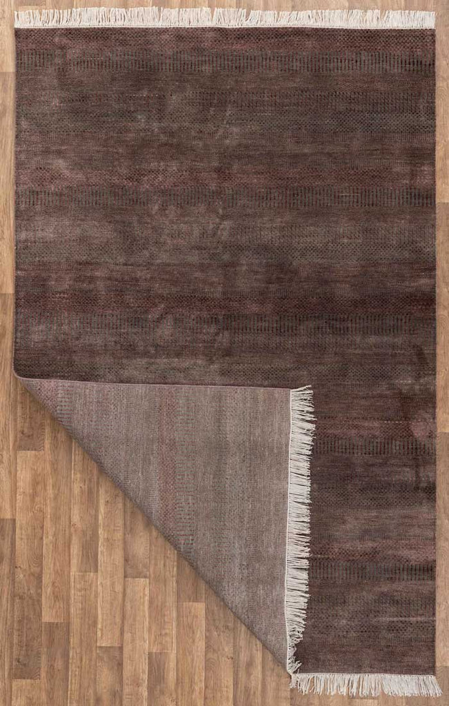 Luxury - Grassland Grey Maroon Wool & Bamboo Silk Hand Knotted Premium Carpet