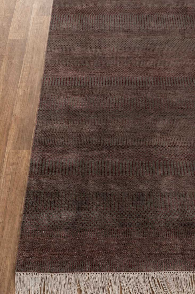 Luxury - Grassland Grey Maroon Wool & Bamboo Silk Hand Knotted Premium Carpet