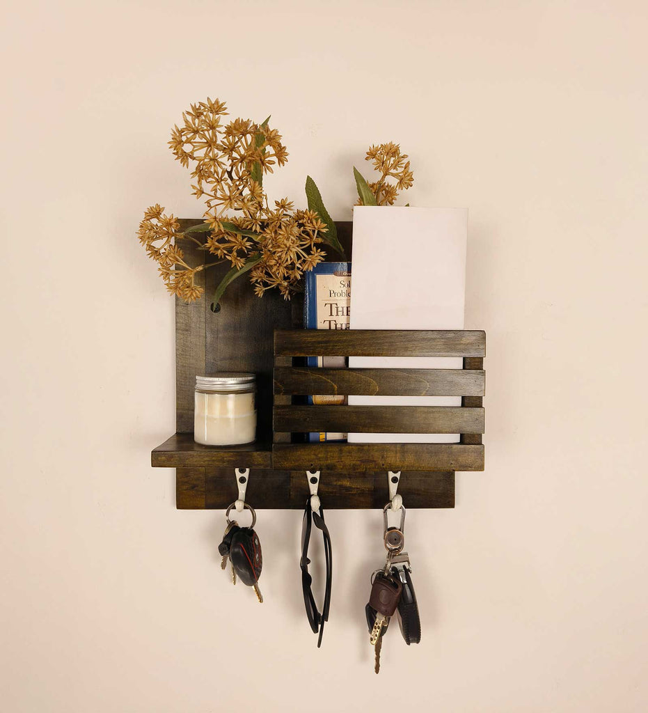 Somerset Wooden Wall Shelf Organiser with Key Holders