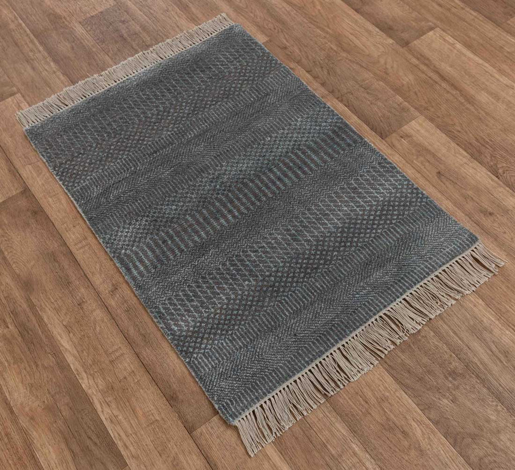 Luxury - Flow Brown Blue Wool & Bamboo Silk Hand Knotted Premium Carpet