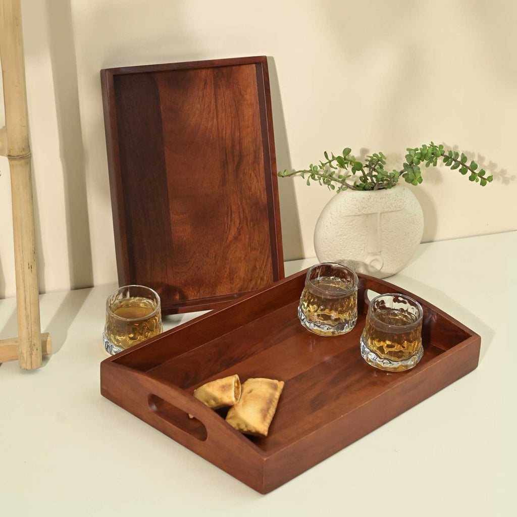 Solid Wood Classic Serving Tray from Mahogany Collection (Set of 2)