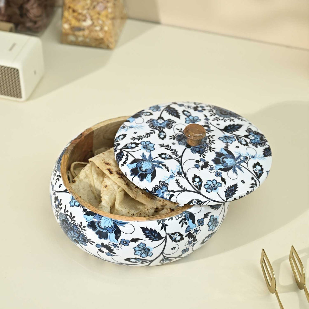 Solid Wood Floral Roti Box