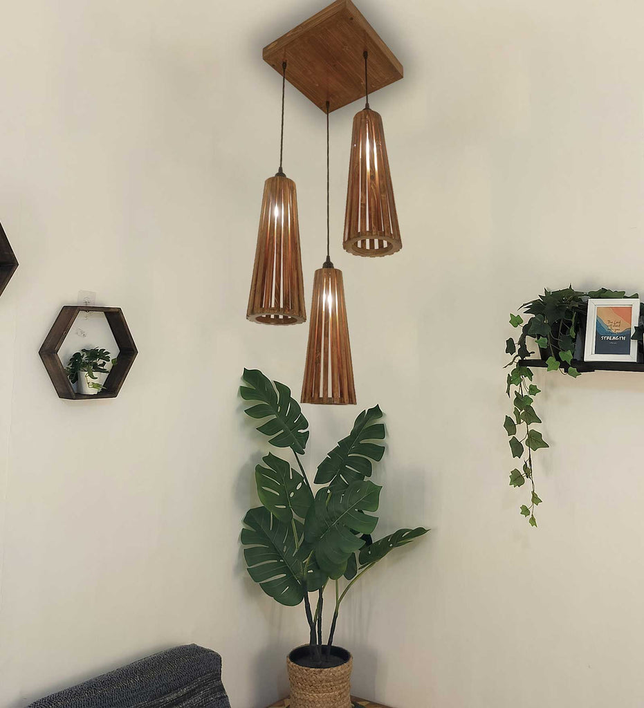 Billet Brown Wooden Cluster Hanging Lamp