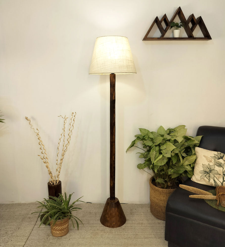 Brice Wooden Floor Lamp with Brown Base and Jute Fabric Lampshade