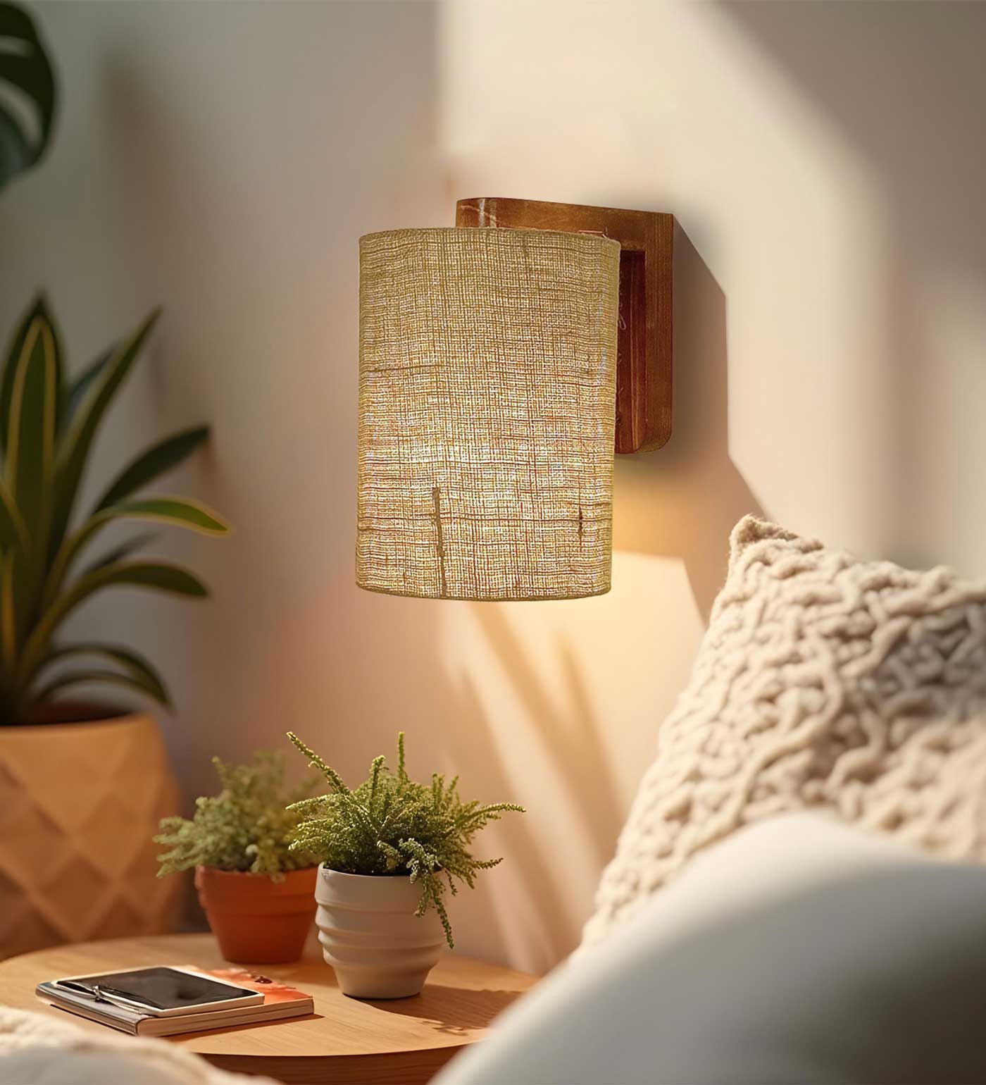 Wood wall lamp with lampshade. shops