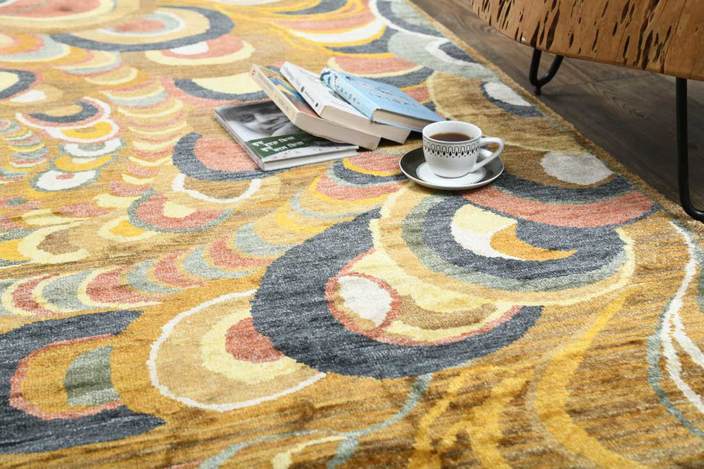 Luxury - Kashmere Spiral Rust Multi Pure Silk Hand Knotted Premium Carpet