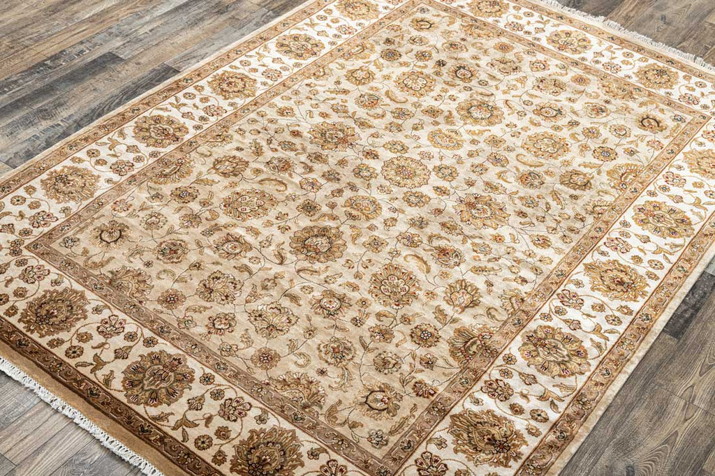 Luxury - Kashmere Gold Camel Ivory Pure Silk Hand Knotted Premium Carpet