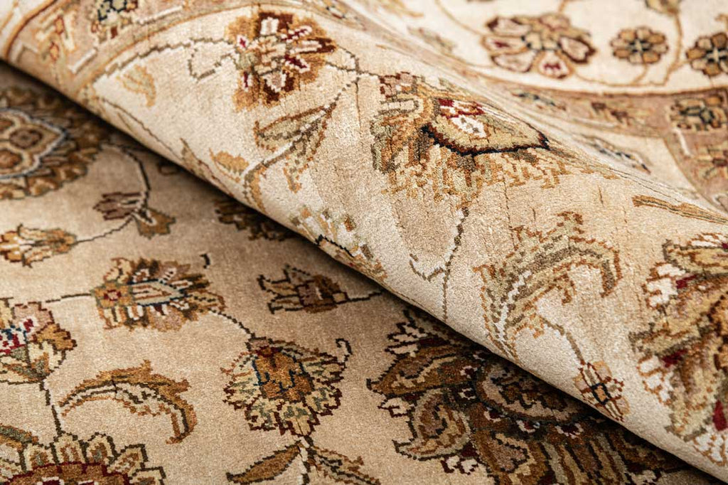 Luxury - Kashmere Gold Camel Ivory Pure Silk Hand Knotted Premium Carpet