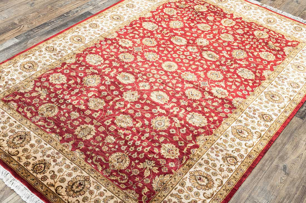 Luxury - Kashmere Jhumka Red Ivory Pure Silk Hand Knotted Premium Carpet