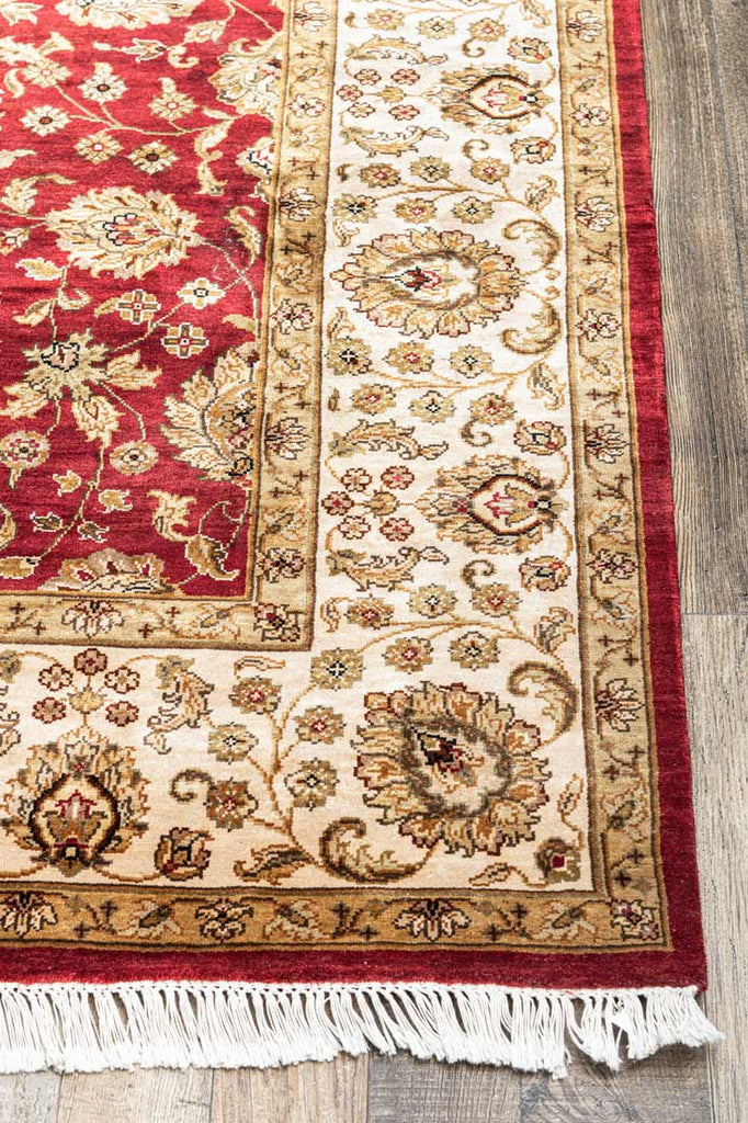 Luxury - Kashmere Jhumka Red Ivory Pure Silk Hand Knotted Premium Carpet