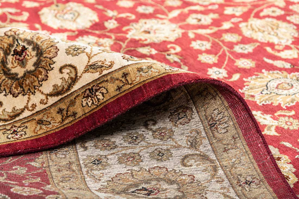 Luxury - Kashmere Jhumka Red Ivory Pure Silk Hand Knotted Premium Carpet