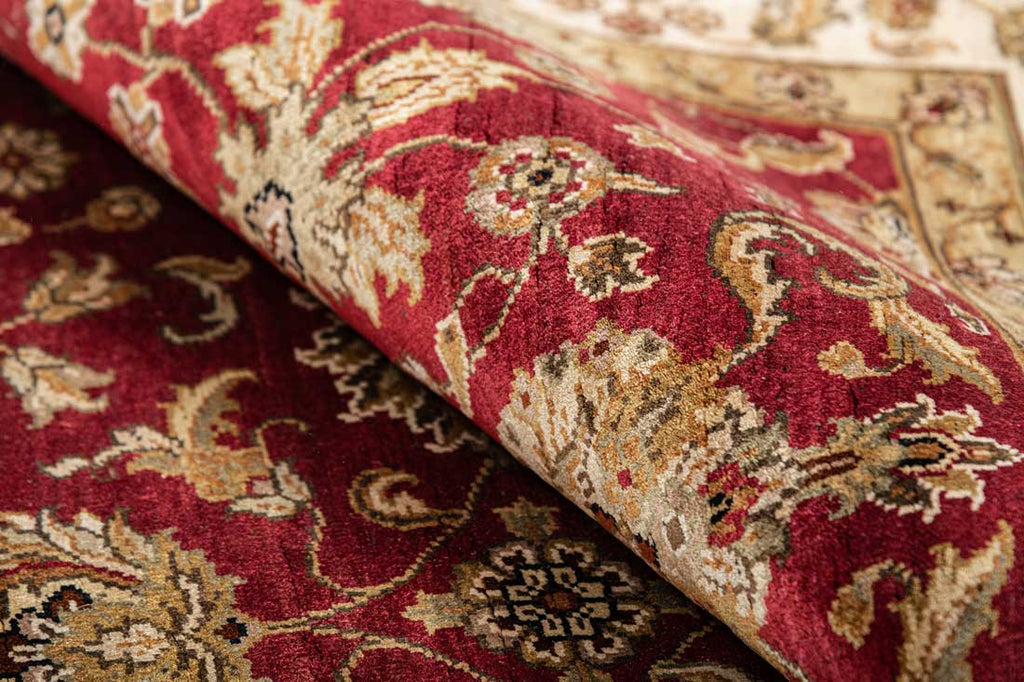 Luxury - Kashmere Jhumka Red Ivory Pure Silk Hand Knotted Premium Carpet