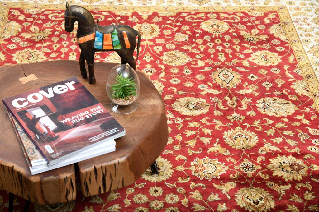 Luxury - Kashmere Jhumka Red Ivory Pure Silk Hand Knotted Premium Carpet