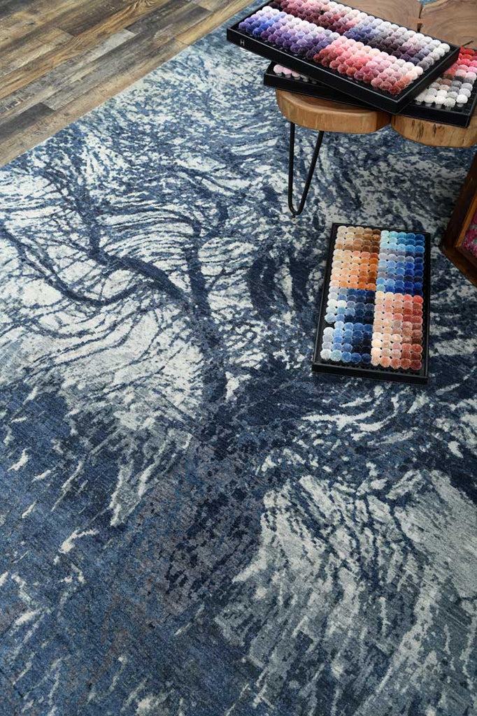 Luxury - Tree of Life Blue Grey Wool & Silk Hand Knotted Premium Carpet