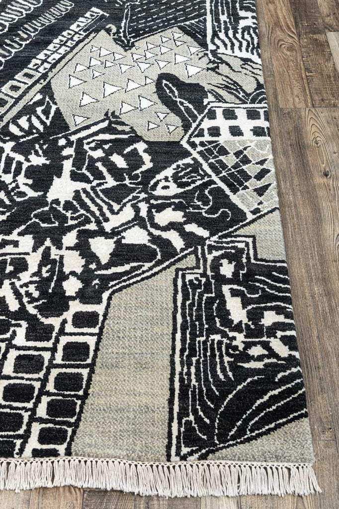 Luxury - Studio Grey Black Woolen Hand Knotted Premium Carpet