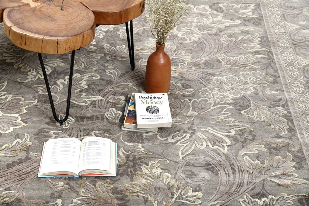 Luxury - Spring Brown Wool & Silk Hand Knotted Premium Carpet