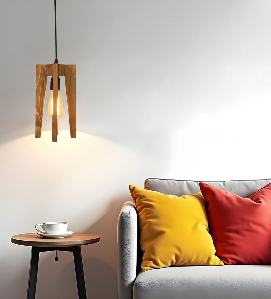 Solid Wood Jet Single Hanging Lamp With Brown Base