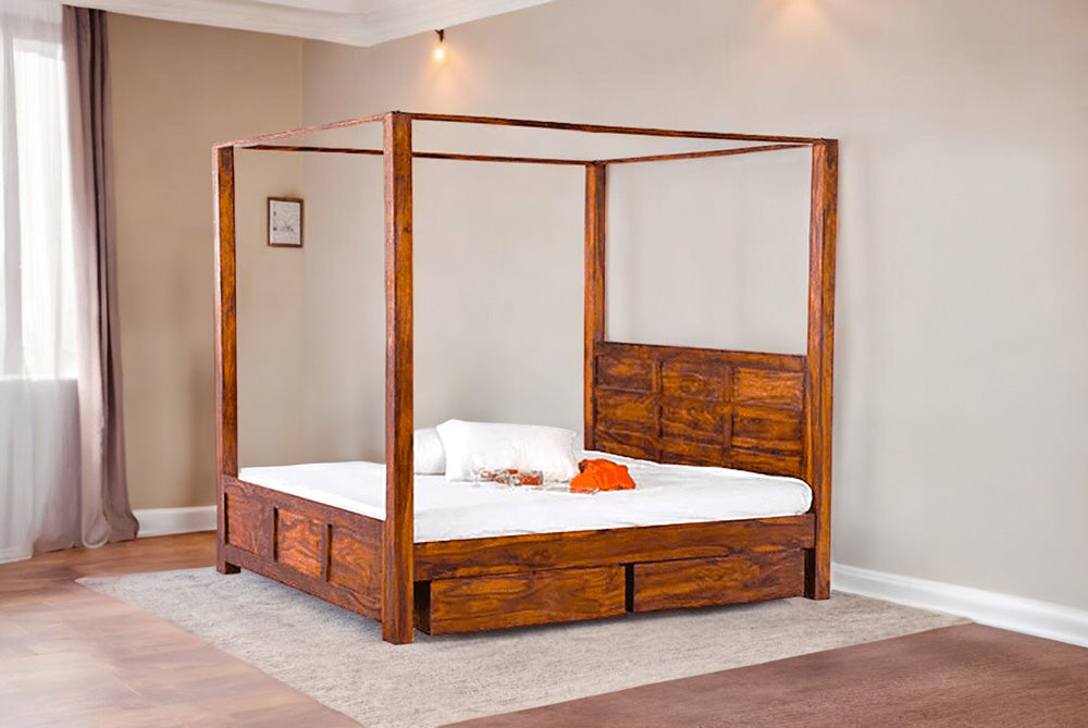 Solid Wood Poster Bed Romeo With Drawer Storage