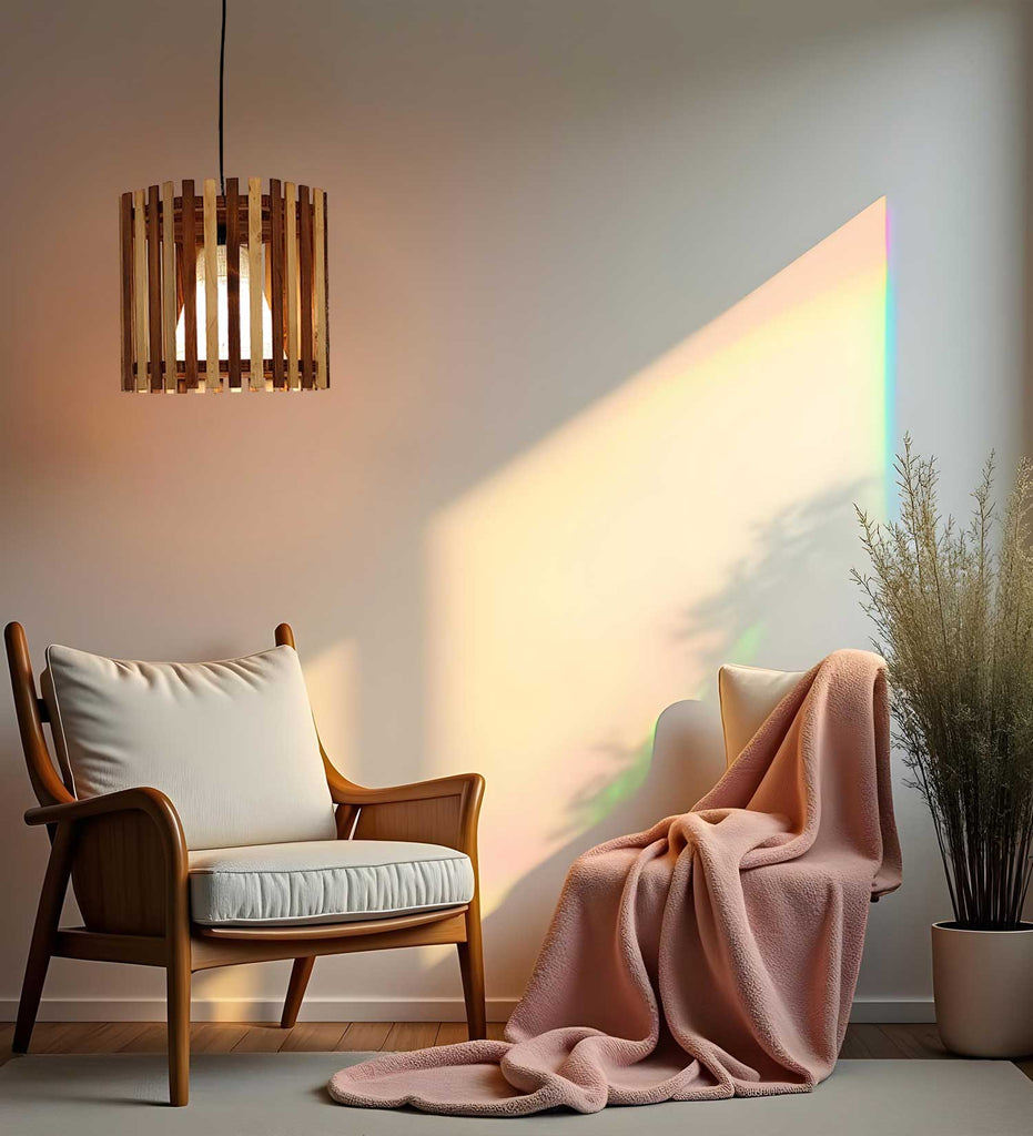 Octa Beige & Brown Wooden Single Hanging Lamp