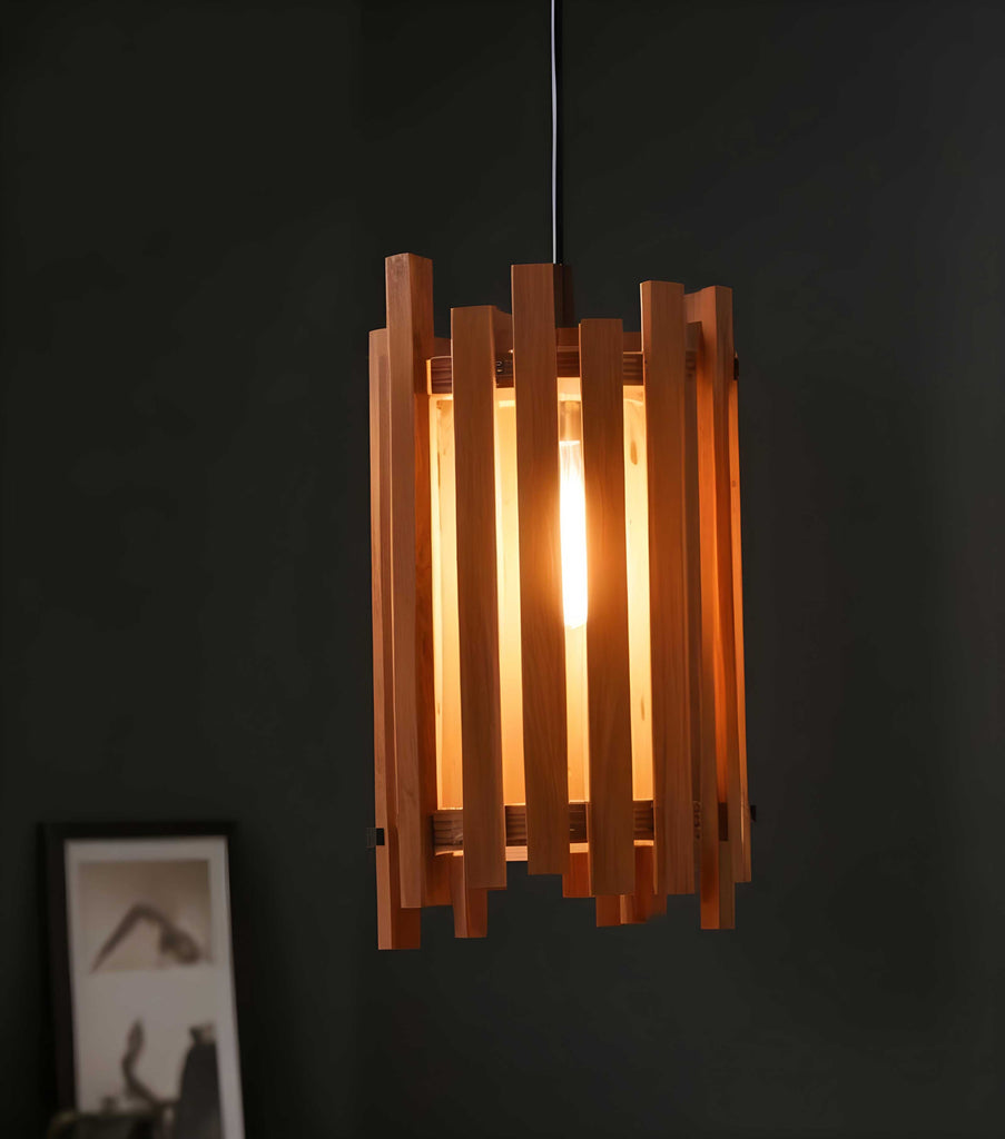 Solid Wood Palisade Single Hanging Lamp With Brown Base