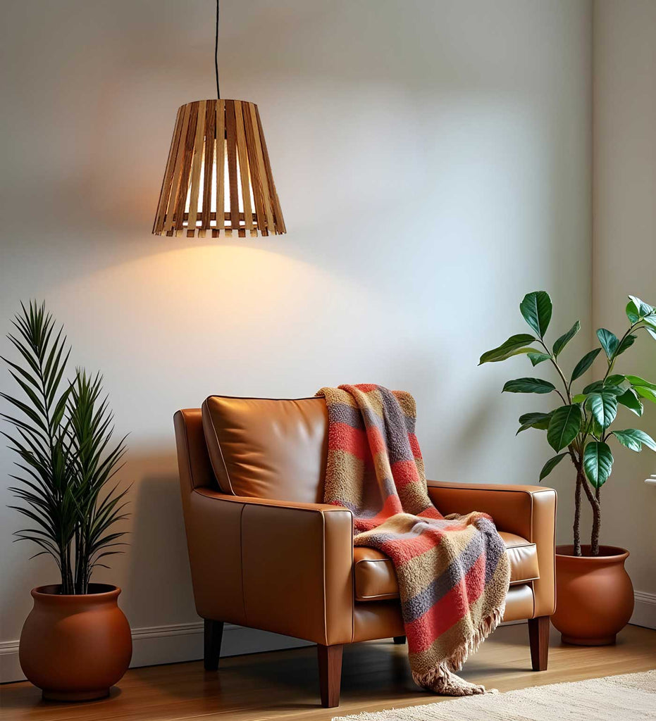 Soyuz Beige & Brown Wooden Single Hanging Lamp