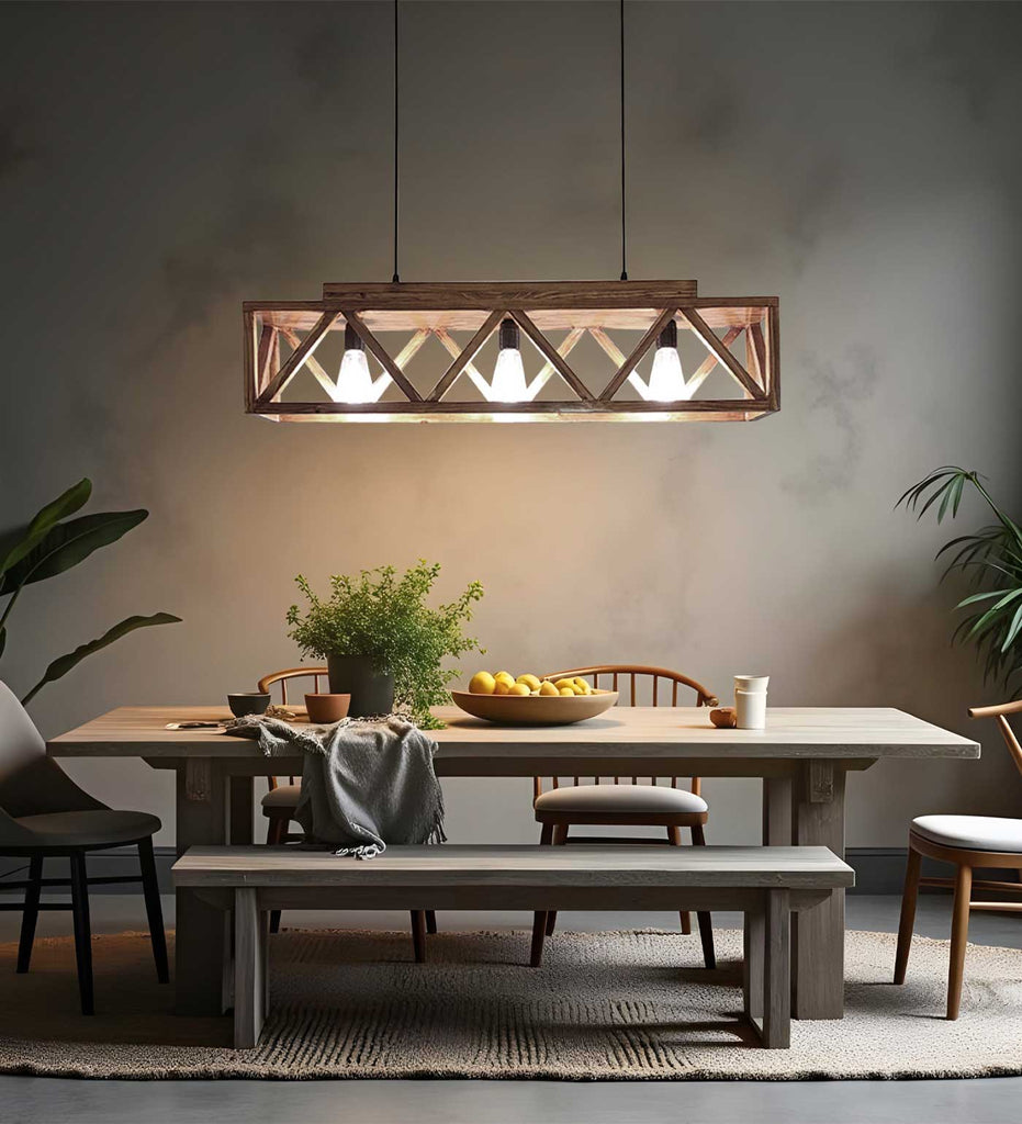 Solid Wood Symmetric Centrum Hanging Light With Brown Base