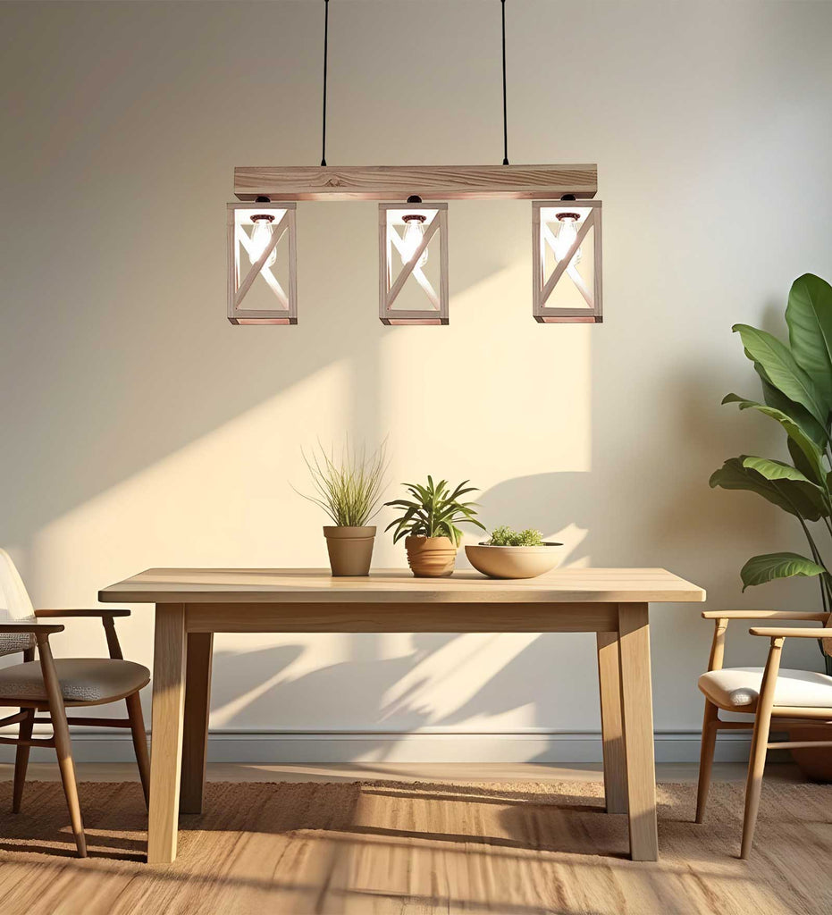 Solid Wood Symmetric Series Hanging Light With Beige Base