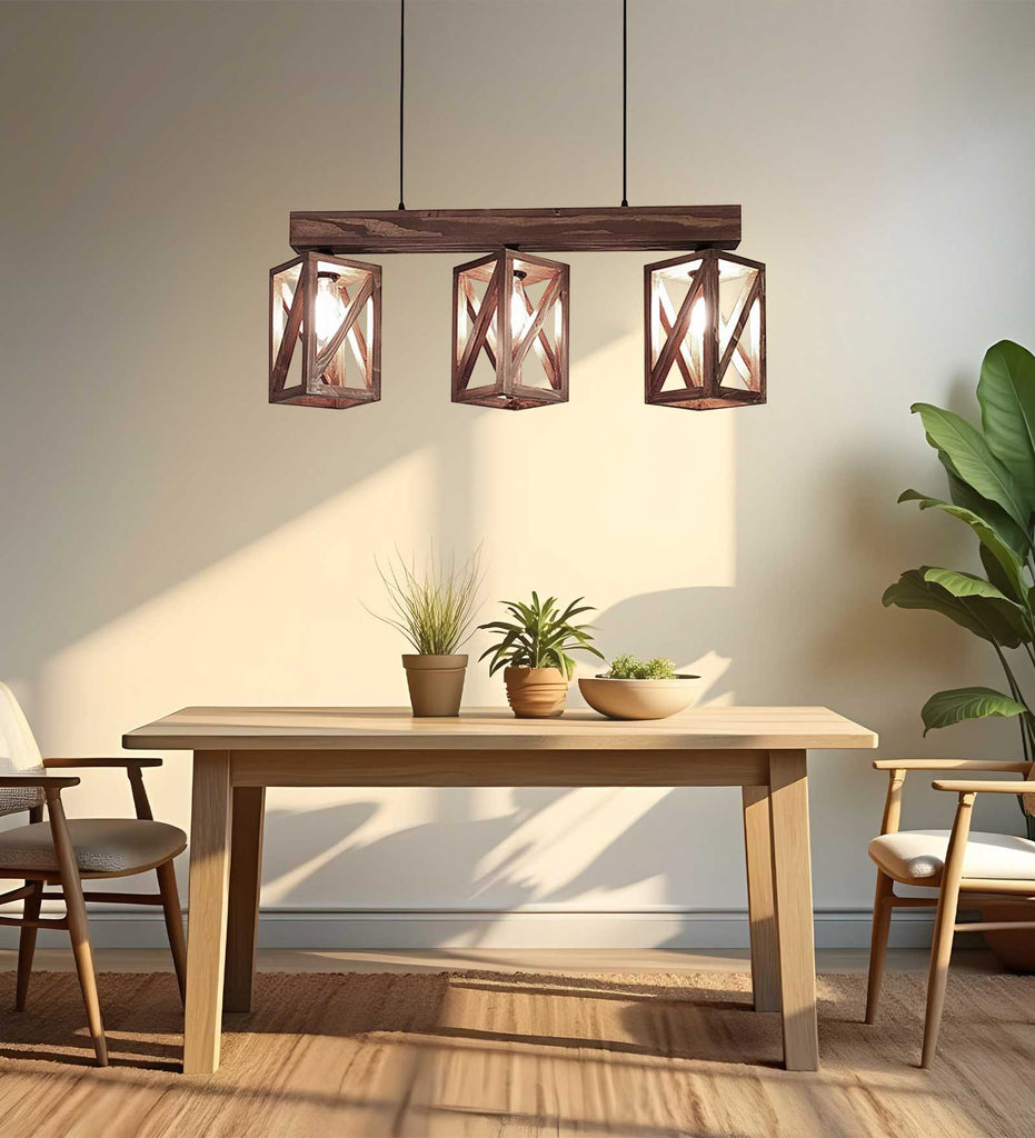 Solid Wood Symmetric Series Hanging Light With Brown Base