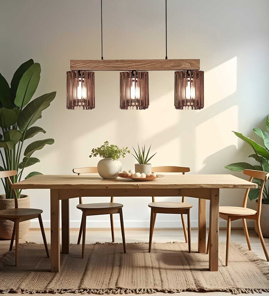 Solid Wood Ventus Series Hanging Light With Brown Base