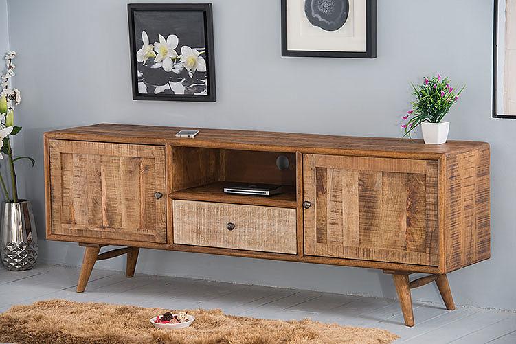 Solid Wood TV Unit with Storage, 180cm Wide