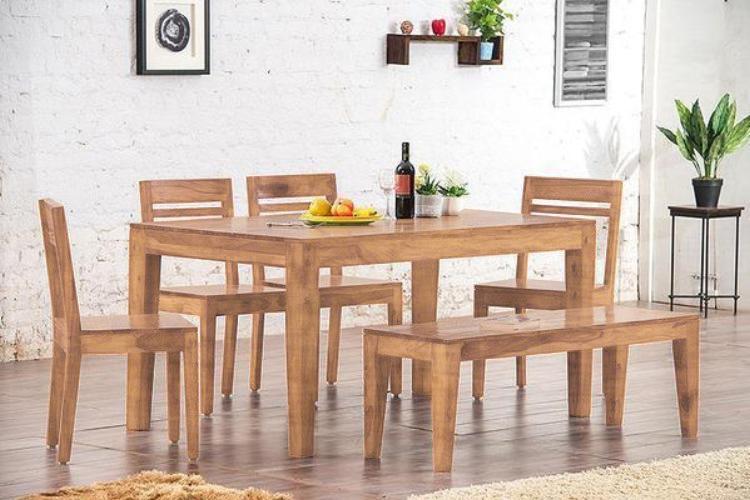 Wooden dining best sale set with bench